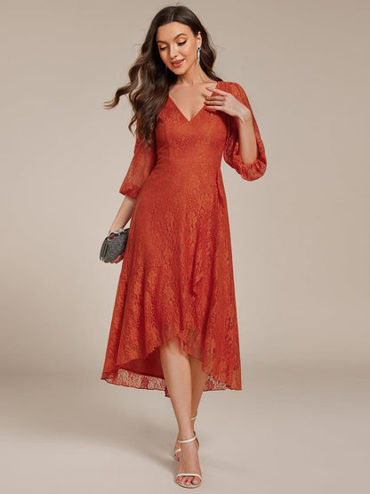 ever CAMILLE|Elegant Lace A-Line Long Sleeves Midi Wedding Guest Dress