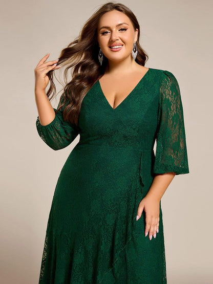 ever CAMILLE|Elegant Lace A-Line Long Sleeves Midi Wedding Guest Dress