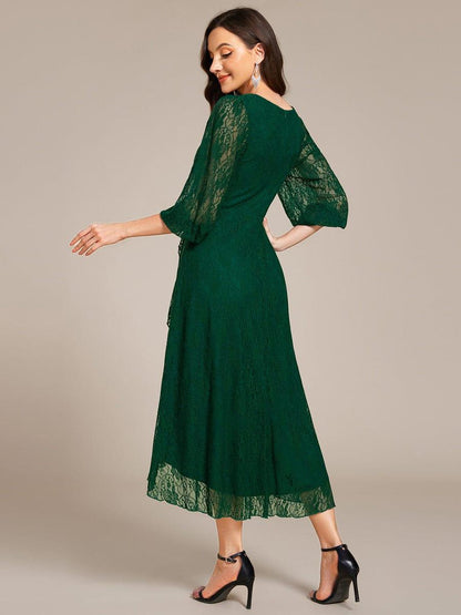 ever CAMILLE|Elegant Lace A-Line Long Sleeves Midi Wedding Guest Dress