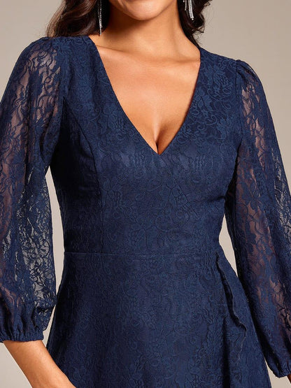 ever CAMILLE|Elegant Lace A-Line Long Sleeves Midi Wedding Guest Dress