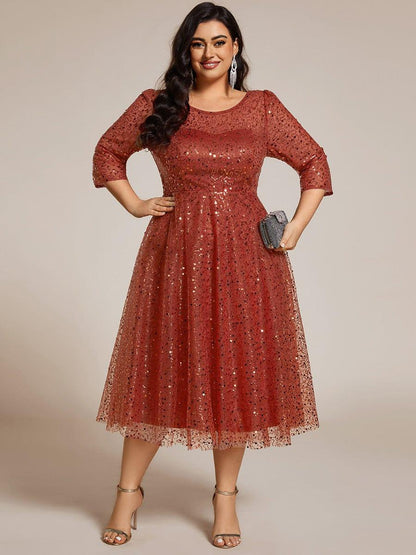 ever SIENNA|3/4 Sleeve Sparkly Sequin Round Neck Midi Wedding Guest Dress