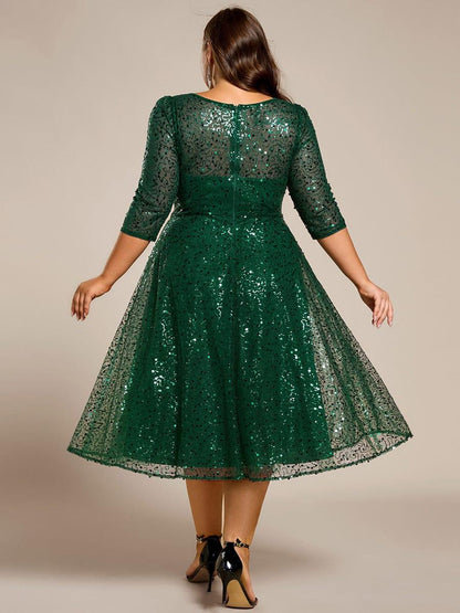 ever SIENNA|3/4 Sleeve Sparkly Sequin Round Neck Midi Wedding Guest Dress