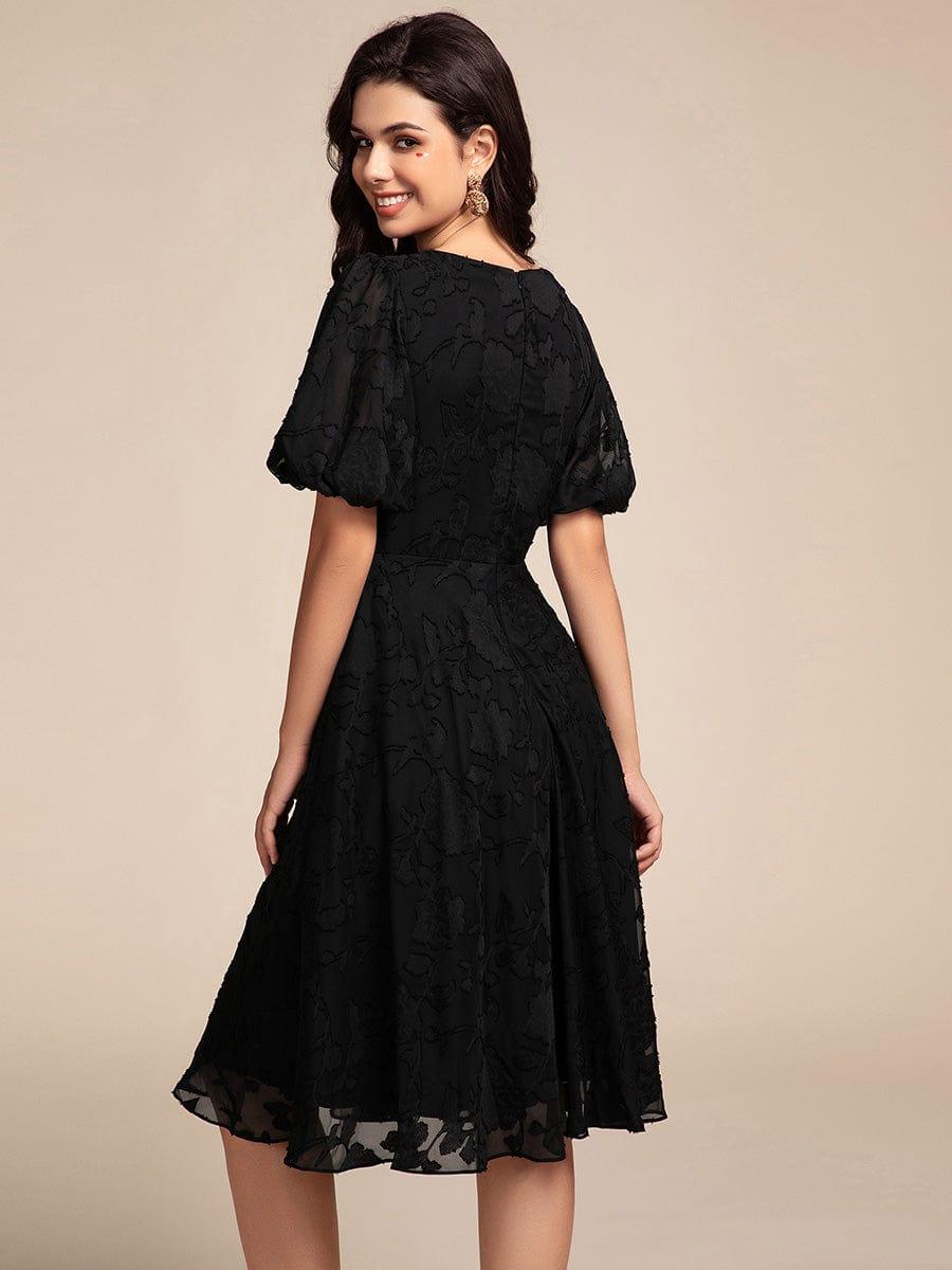 ever DANI|Puff Sleeve V-Neck Midi Wedding Guest Dress