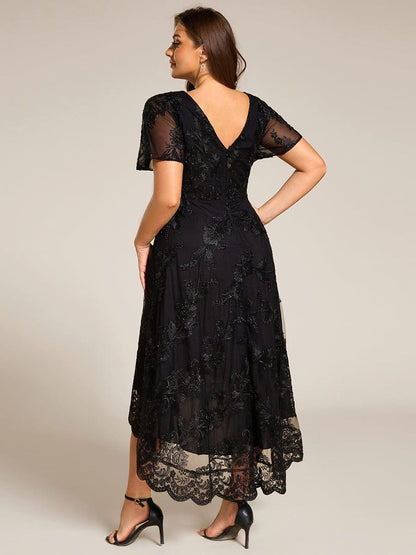 ever TIDAL|Embroidered Mesh Double V Neck Midi Mother of the Bride Dress