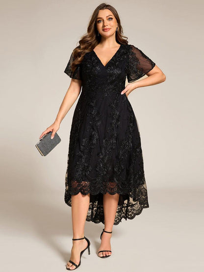 ever TIDAL|Embroidered Mesh Double V Neck Midi Mother of the Bride Dress