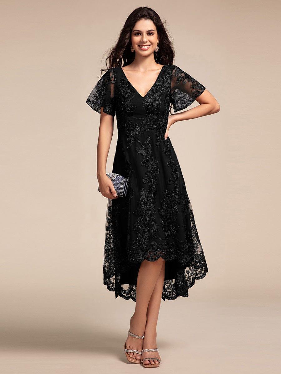 ever TIDAL|Embroidered Mesh Double V Neck Midi Mother of the Bride Dress