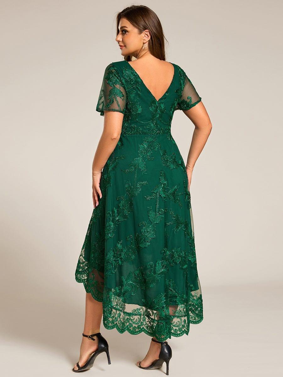 ever TIDAL|Embroidered Mesh Double V Neck Midi Mother of the Bride Dress