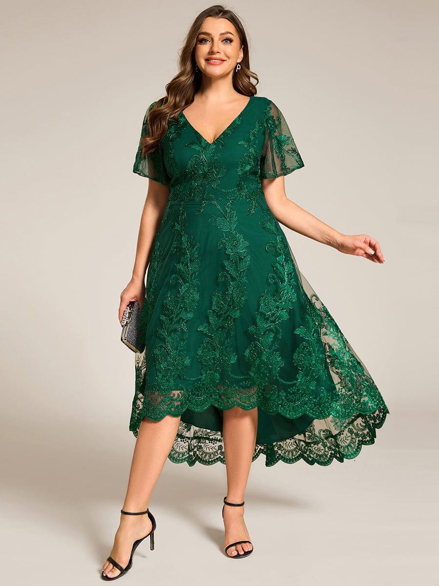 ever TIDAL|Embroidered Mesh Double V Neck Midi Mother of the Bride Dress