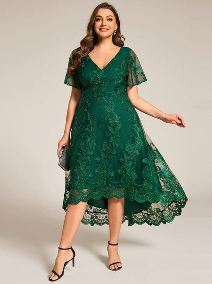 ever TIDAL|Embroidered Mesh Double V Neck Midi Mother of the Bride Dress