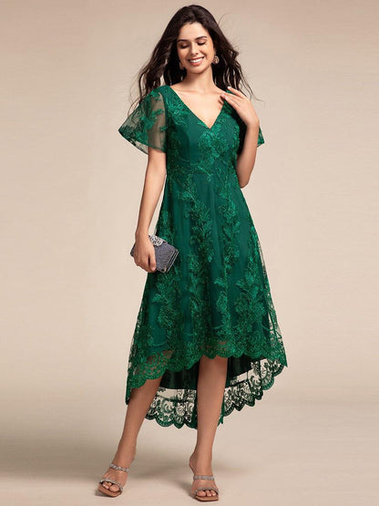 ever TIDAL|Embroidered Mesh Double V Neck Midi Mother of the Bride Dress