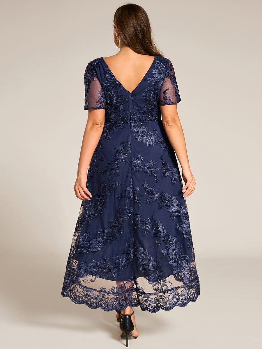 ever TIDAL|Embroidered Mesh Double V Neck Midi Mother of the Bride Dress