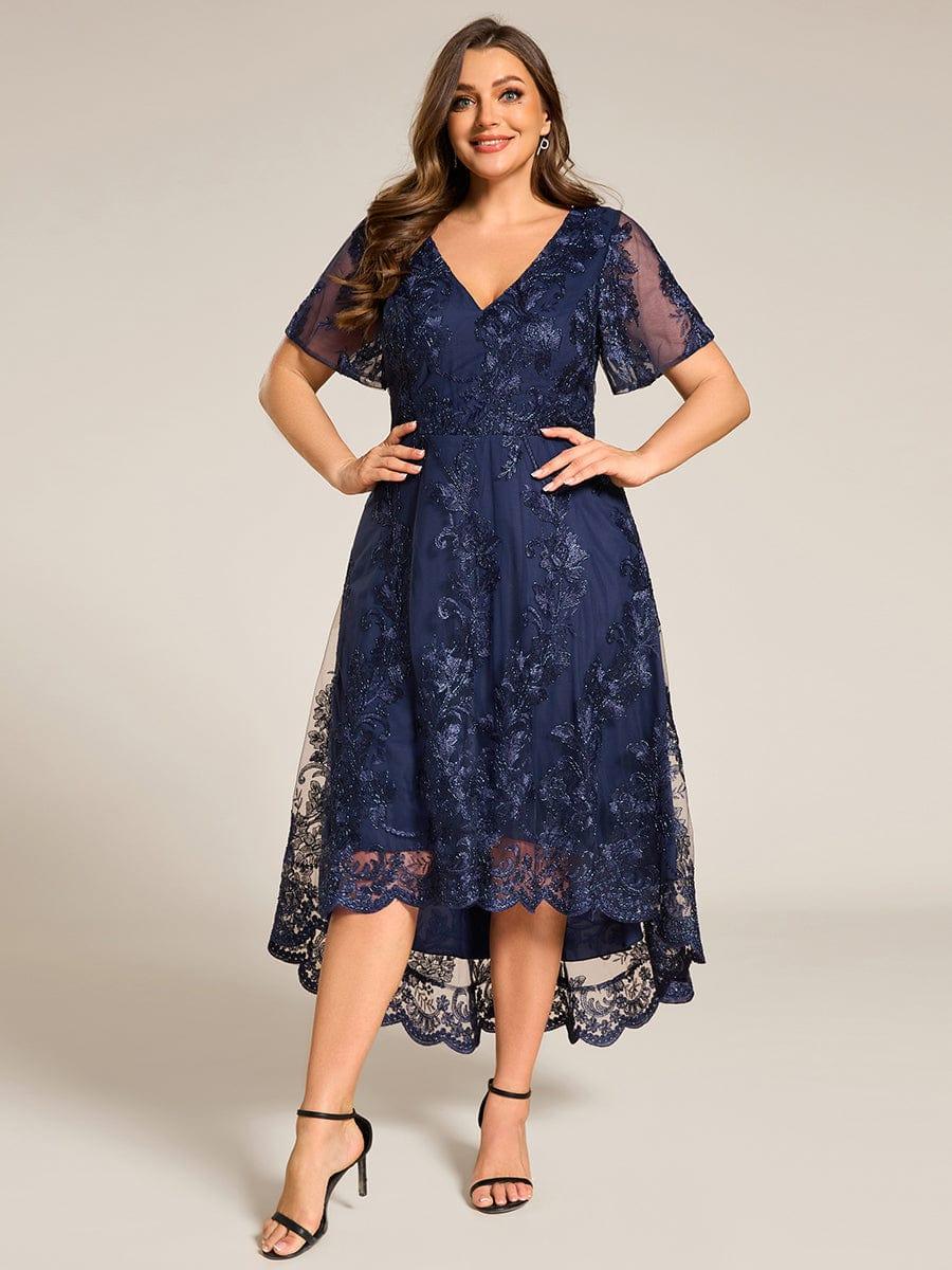 ever TIDAL|Embroidered Mesh Double V Neck Midi Mother of the Bride Dress