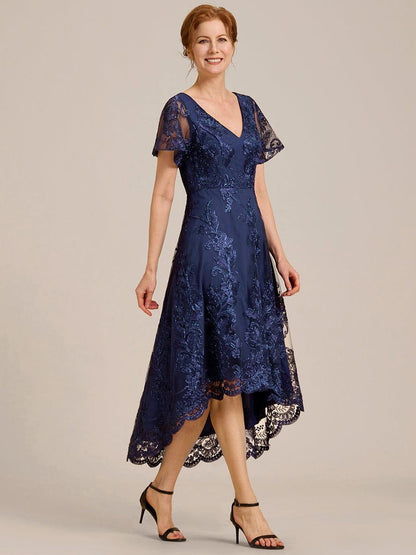 ever TIDAL|Embroidered Mesh Double V Neck Midi Mother of the Bride Dress
