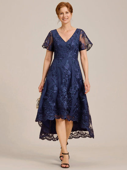 ever TIDAL|Embroidered Mesh Double V Neck Midi Mother of the Bride Dress