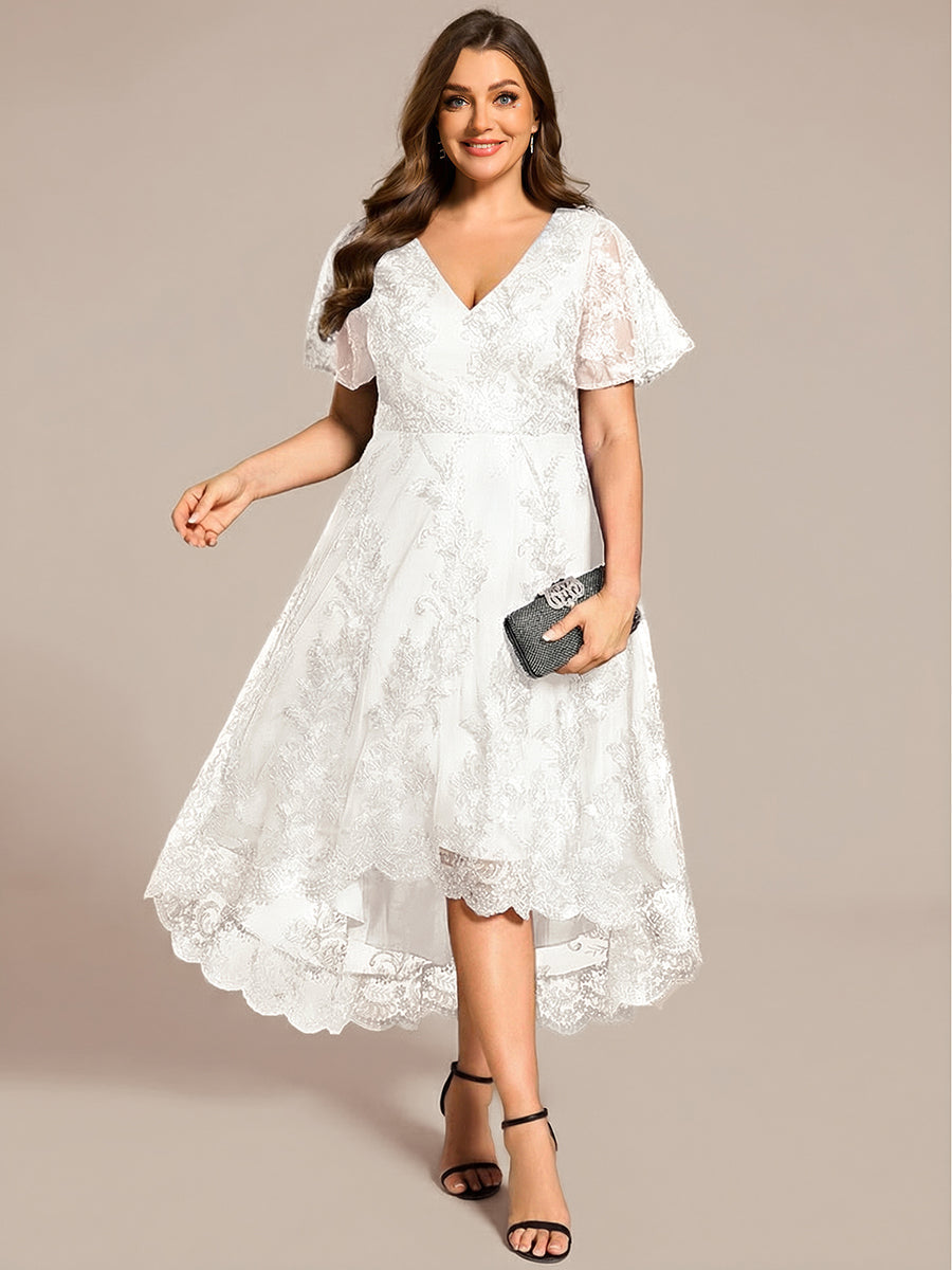 ever TIDAL|Embroidered Mesh Double V Neck Midi Mother of the Bride Dress