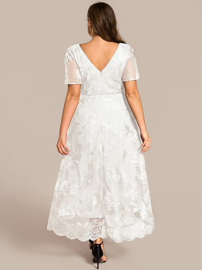 ever TIDAL|Embroidered Mesh Double V Neck Midi Mother of the Bride Dress
