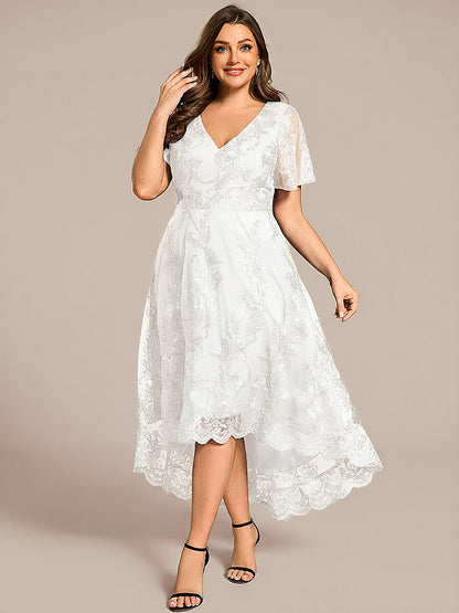 ever TIDAL|Embroidered Mesh Double V Neck Midi Mother of the Bride Dress
