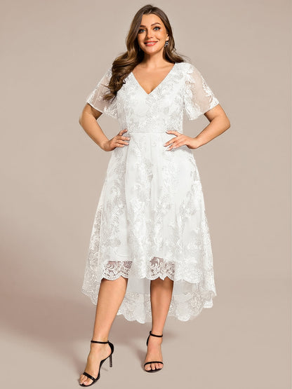 ever TIDAL|Embroidered Mesh Double V Neck Midi Mother of the Bride Dress