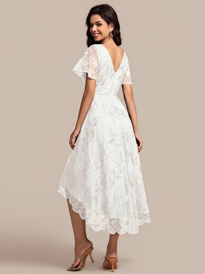 ever TIDAL|Embroidered Mesh Double V Neck Midi Mother of the Bride Dress