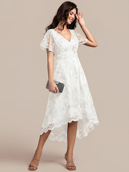 ever TIDAL|Embroidered Mesh Double V Neck Midi Mother of the Bride Dress
