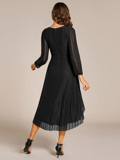 ever BRISTOL|Glitter Long Sleeve V-Neck A-Line Midi Wedding Guest Dress