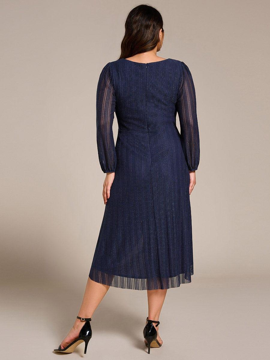 ever BRISTOL|Glitter Long Sleeve V-Neck A-Line Midi Wedding Guest Dress