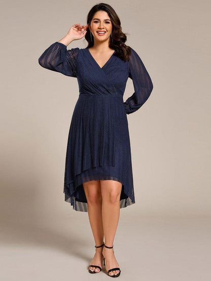 ever BRISTOL|Glitter Long Sleeve V-Neck A-Line Midi Wedding Guest Dress