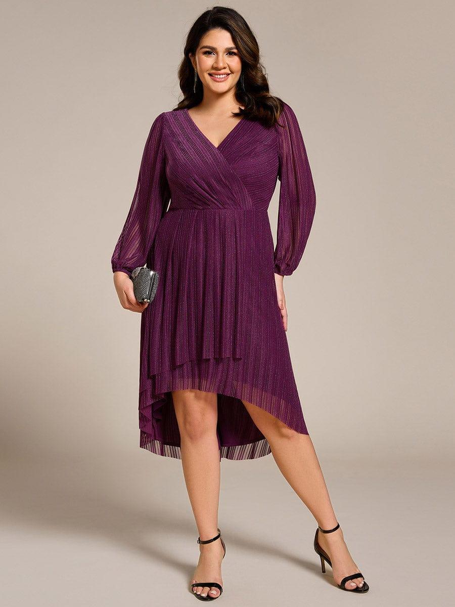 ever BRISTOL|Glitter Long Sleeve V-Neck A-Line Midi Wedding Guest Dress