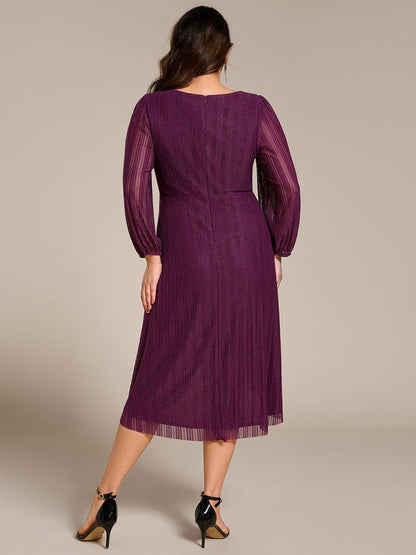 ever BRISTOL|Glitter Long Sleeve V-Neck A-Line Midi Wedding Guest Dress