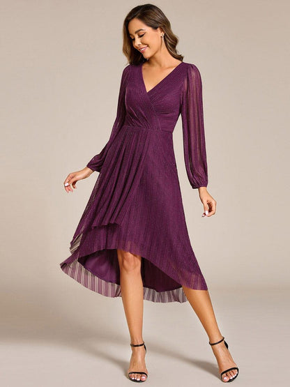 ever BRISTOL|Glitter Long Sleeve V-Neck A-Line Midi Wedding Guest Dress