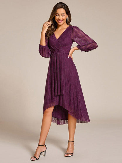 ever BRISTOL|Glitter Long Sleeve V-Neck A-Line Midi Wedding Guest Dress