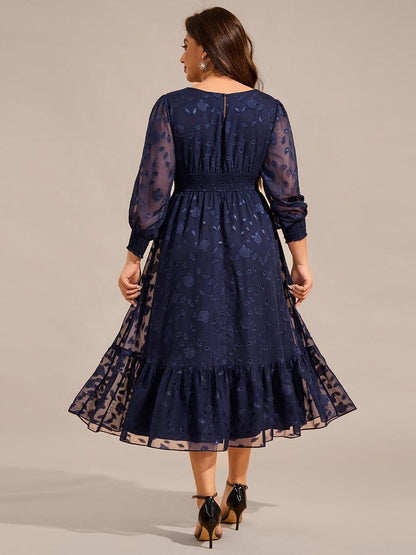 pretty ANAHI|Plus Size Long Sleeve Round Neckline Chiffon Wedding Guest Dress