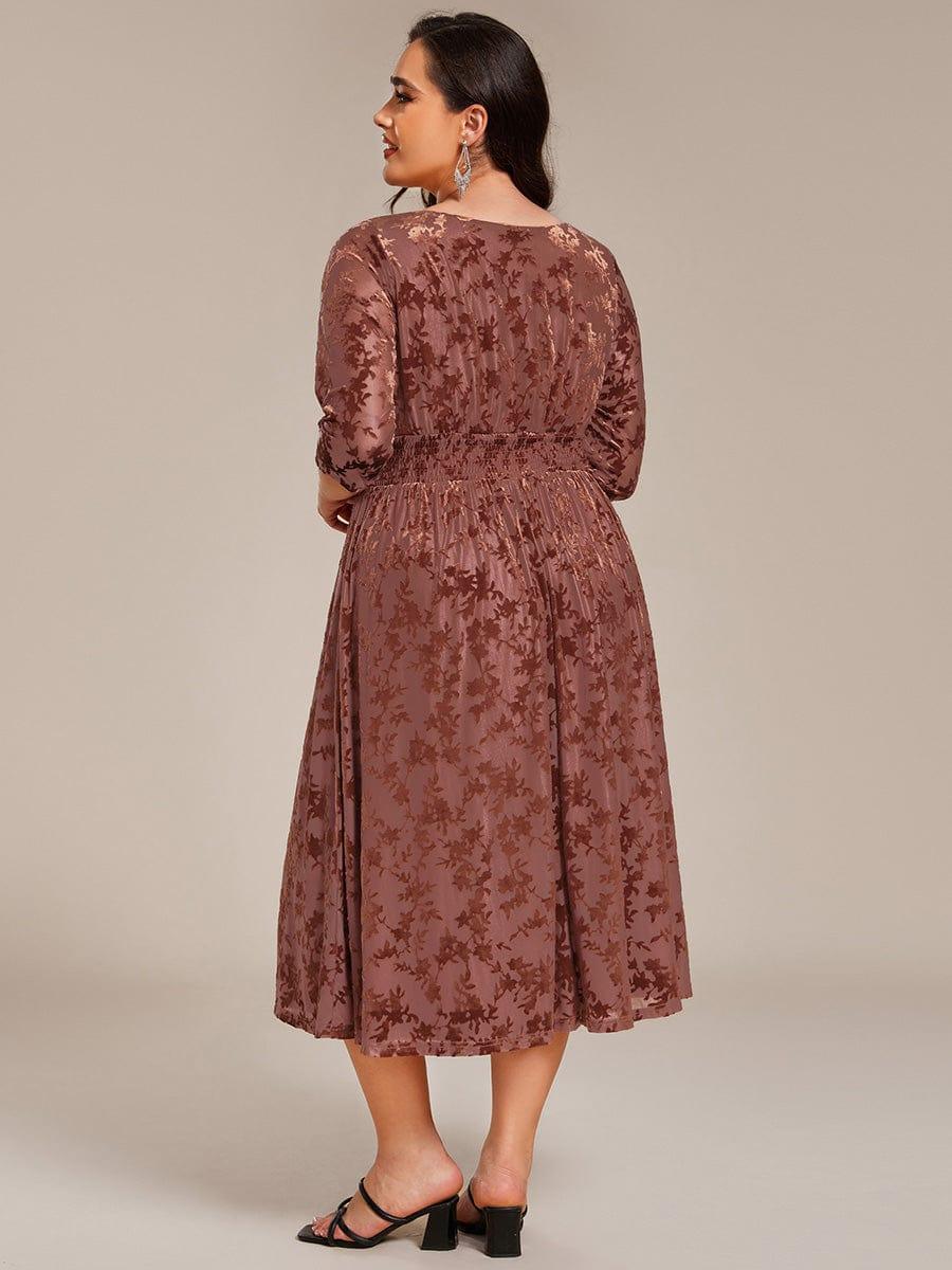 pretty NYRA|Plus Size 3/4 Sleeve Floral Velvet Wedding Guest Dress with Pockets