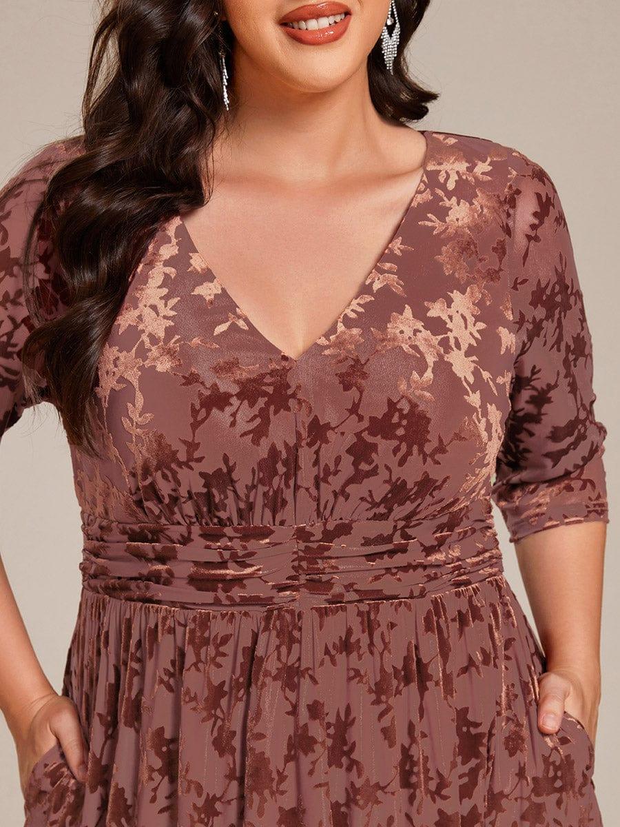 pretty NYRA|Plus Size 3/4 Sleeve Floral Velvet Wedding Guest Dress with Pockets