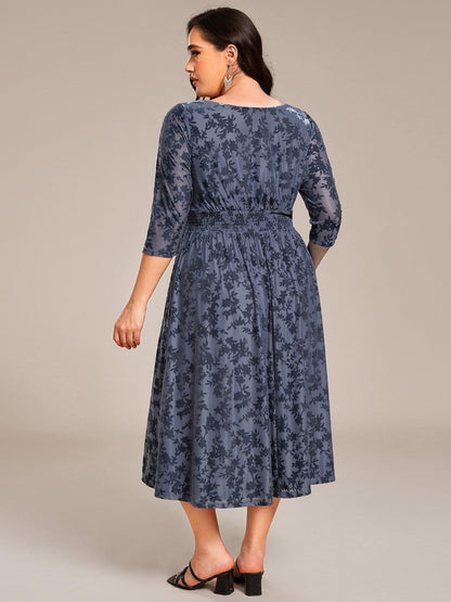ever NYRA|Floral Velvet 3/4 Sleeve V-Neck Pleated Wedding Guest Dress