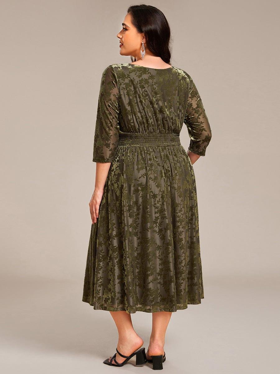 pretty NYRA|Plus Size 3/4 Sleeve Floral Velvet Wedding Guest Dress with Pockets