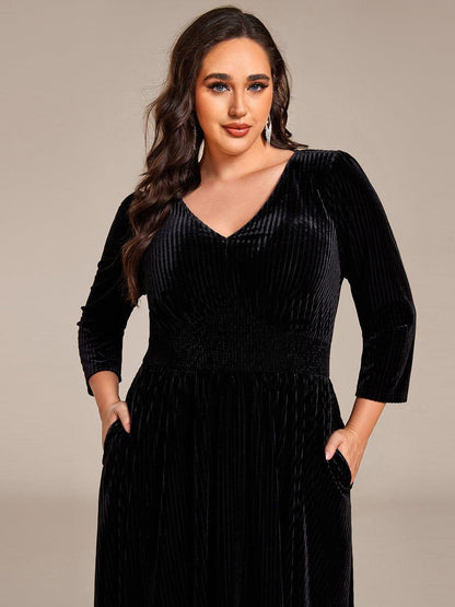 ever ARLET|Long Sleeve High Stretch Velvet Tea Length Wedding Guest Dress