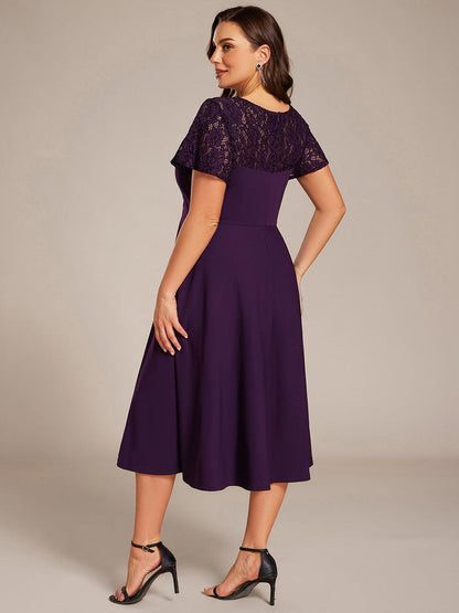 ever EVIE|Short Sleeves A-Line Midi Wedding Guest Dress with Pockets