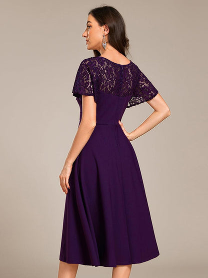 ever EVIE|Short Sleeves A-Line Midi Wedding Guest Dress with Pockets