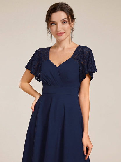 ever EVIE|Short Sleeves A-Line Midi Wedding Guest Dress with Pockets