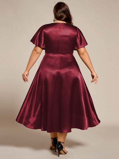 ever SCARLEN|Satin V-Neck Flutter Sleeve Midi Bridesmaid Dress with Pockets