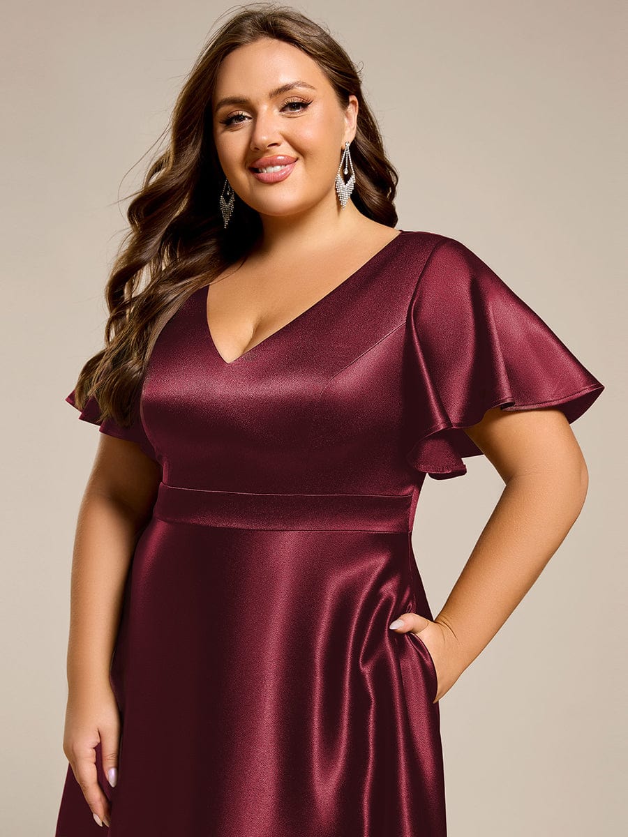 ever SCARLEN|Satin V-Neck Flutter Sleeve Midi Bridesmaid Dress with Pockets