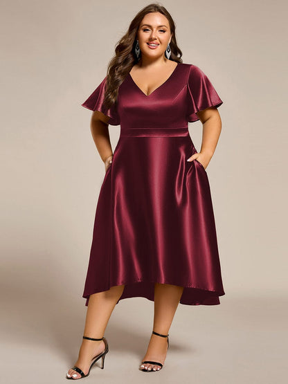ever SCARLEN|Satin V-Neck Flutter Sleeve Midi Bridesmaid Dress with Pockets