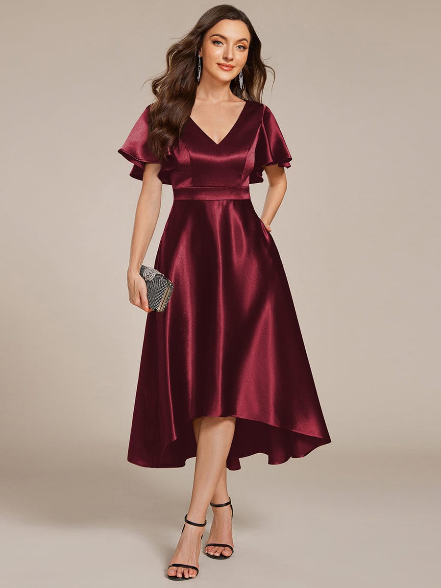 ever SCARLEN|Satin V-Neck Flutter Sleeve Midi Bridesmaid Dress with Pockets