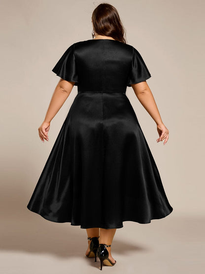 pretty SCARLEN|Plus Size Satin Midi Wedding Guest Dress with Pockets