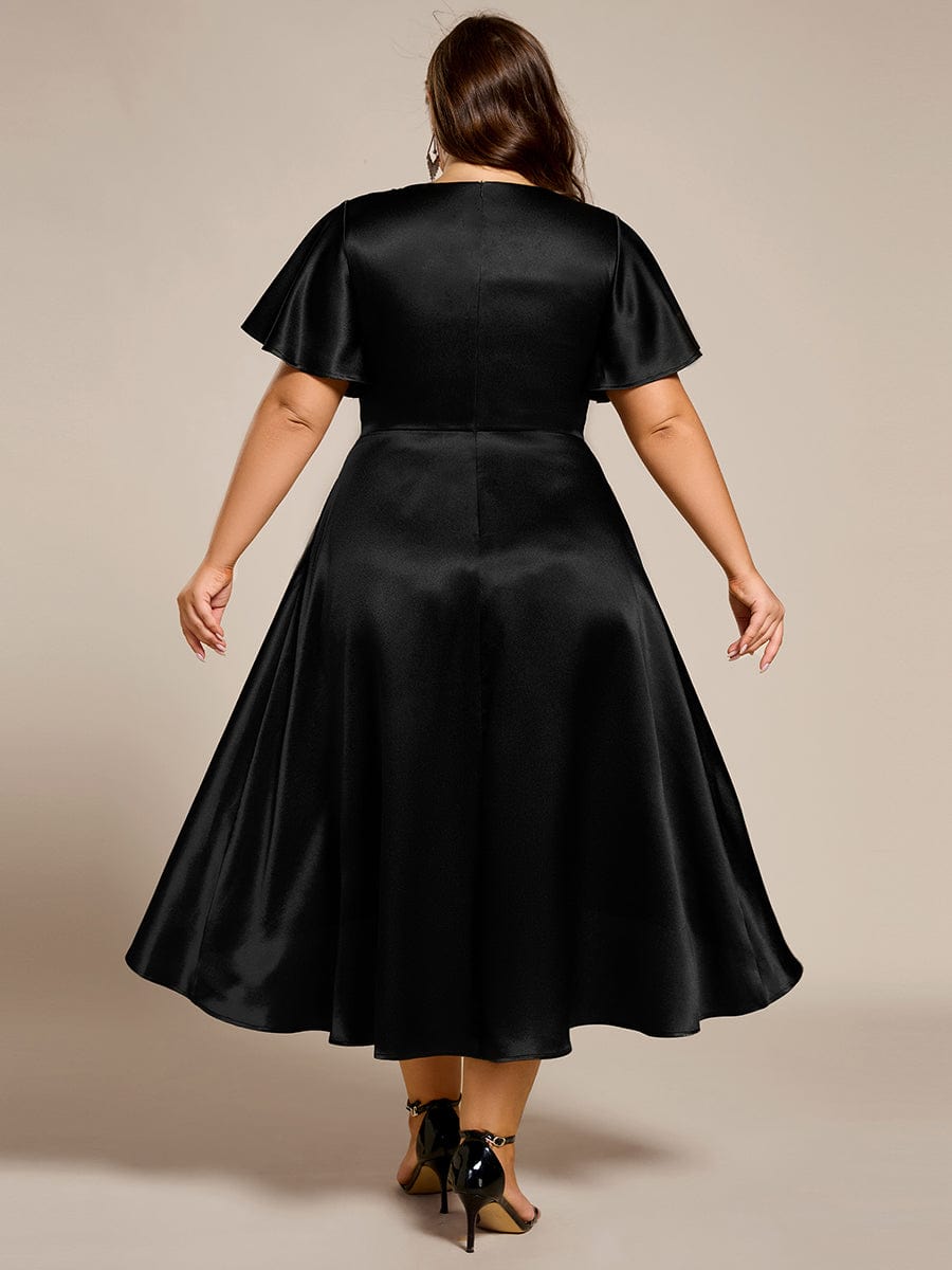 ever SCARLEN|Satin V-Neck Flutter Sleeve Midi Bridesmaid Dress with Pockets