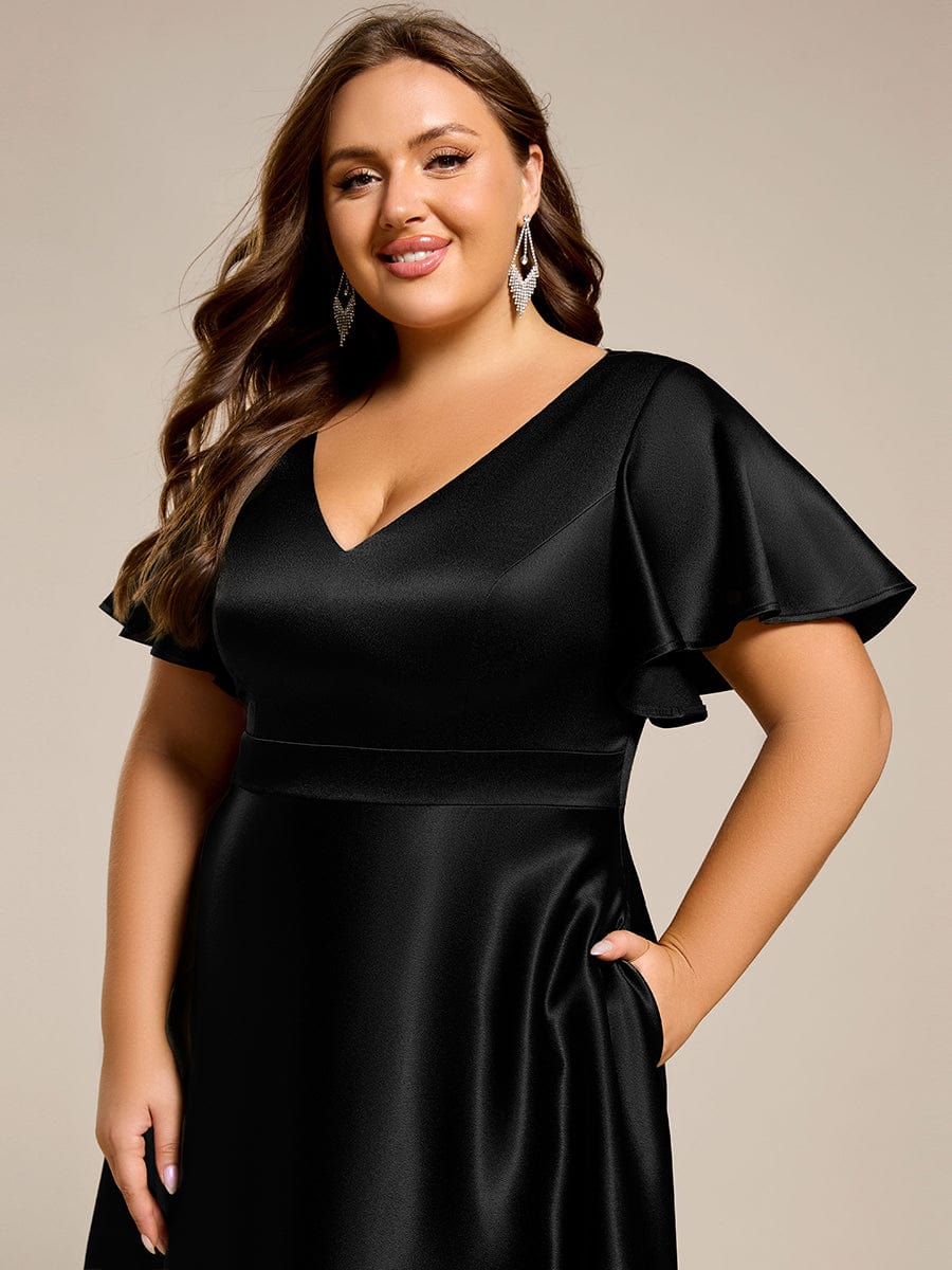 ever SCARLEN|Satin V-Neck Flutter Sleeve Midi Bridesmaid Dress with Pockets