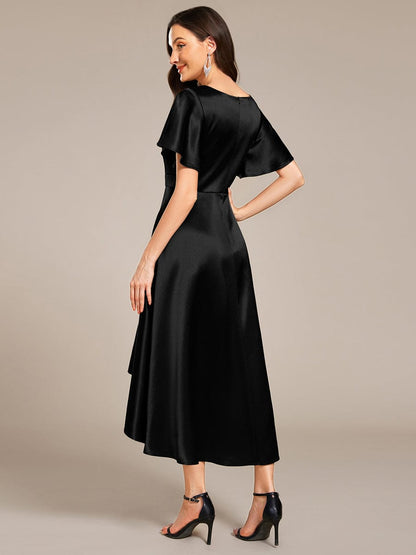 ever SCARLEN|Satin V-Neck Flutter Sleeve Midi Bridesmaid Dress with Pockets