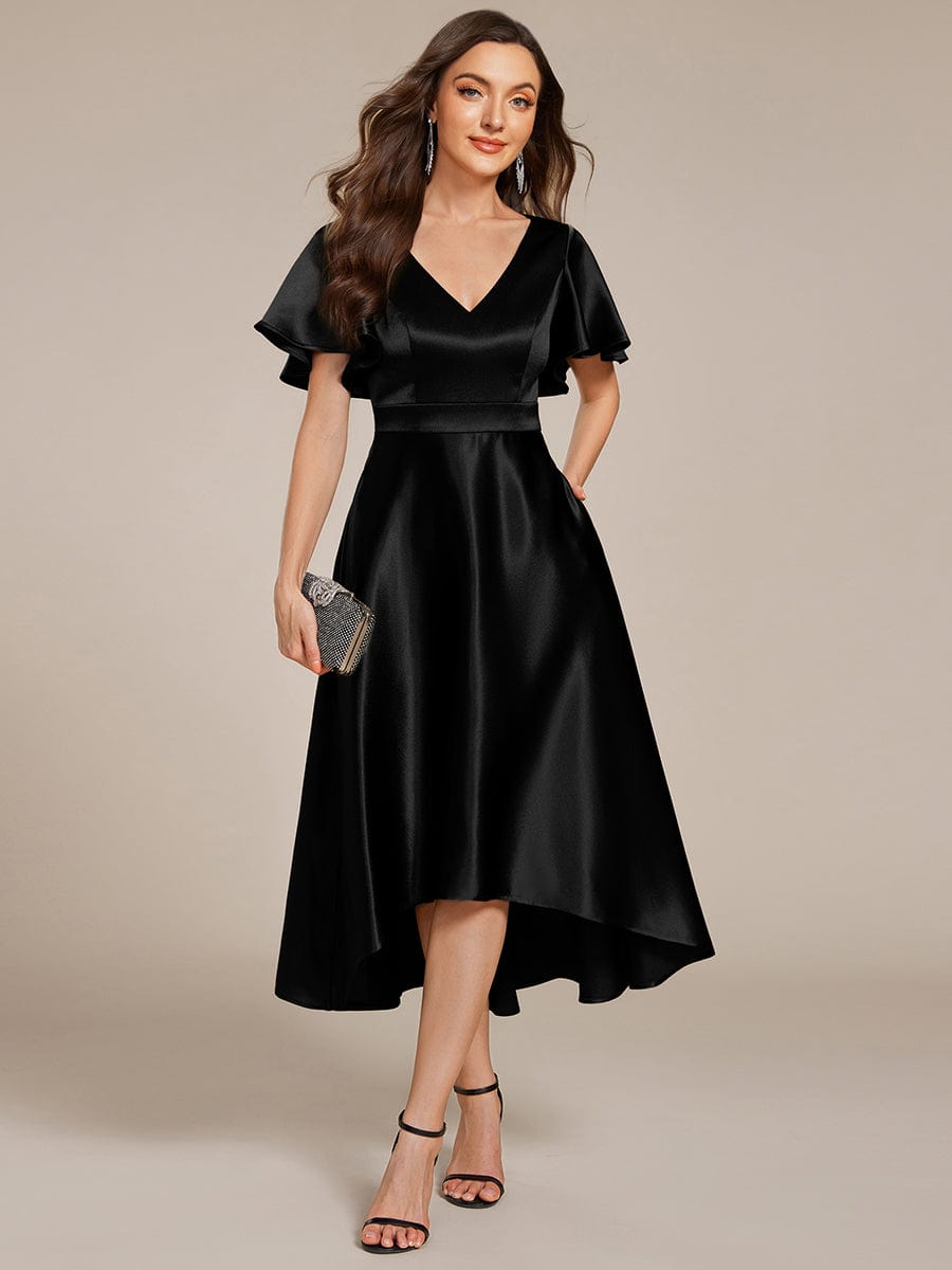 ever SCARLEN|Satin V-Neck Flutter Sleeve Midi Bridesmaid Dress with Pockets