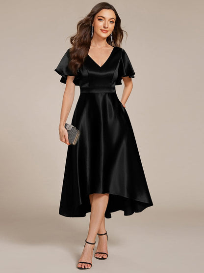 ever SCARLEN|Satin V-Neck Flutter Sleeve Midi Bridesmaid Dress with Pockets